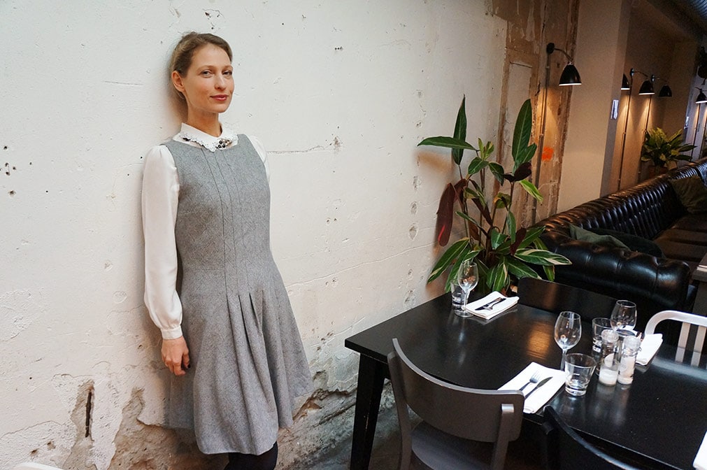 Victoria Onken is wearing woolen Filippa K dress from Amsterdam fashion library LENA