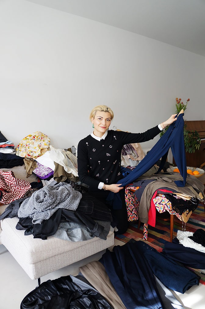 Anna, the personal shopper from The Panachery surrounded by Victoria Onken's clothes