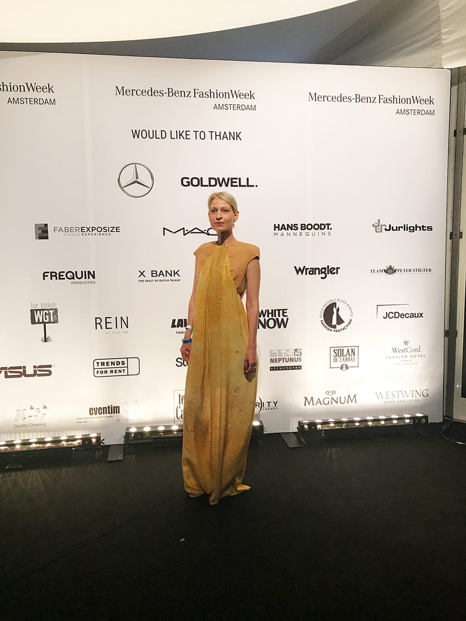 Silk and cork gown by byBrown at the Mercedes-Benz Amsterdam Fashion Week