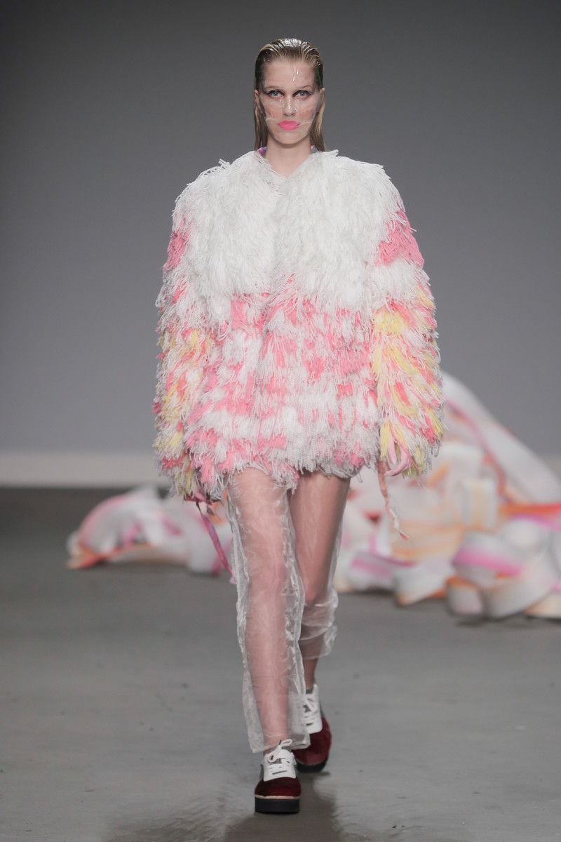 Ajbilou | Rosdorff showing at the Mercedes-Benz Amsterdam Fashion Week - pink fuzzy coat