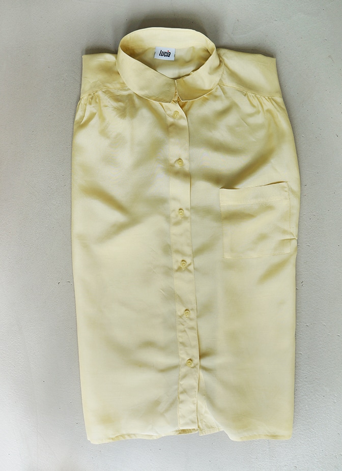 Yellow silk top "Lucia" borrowed from the fashion library