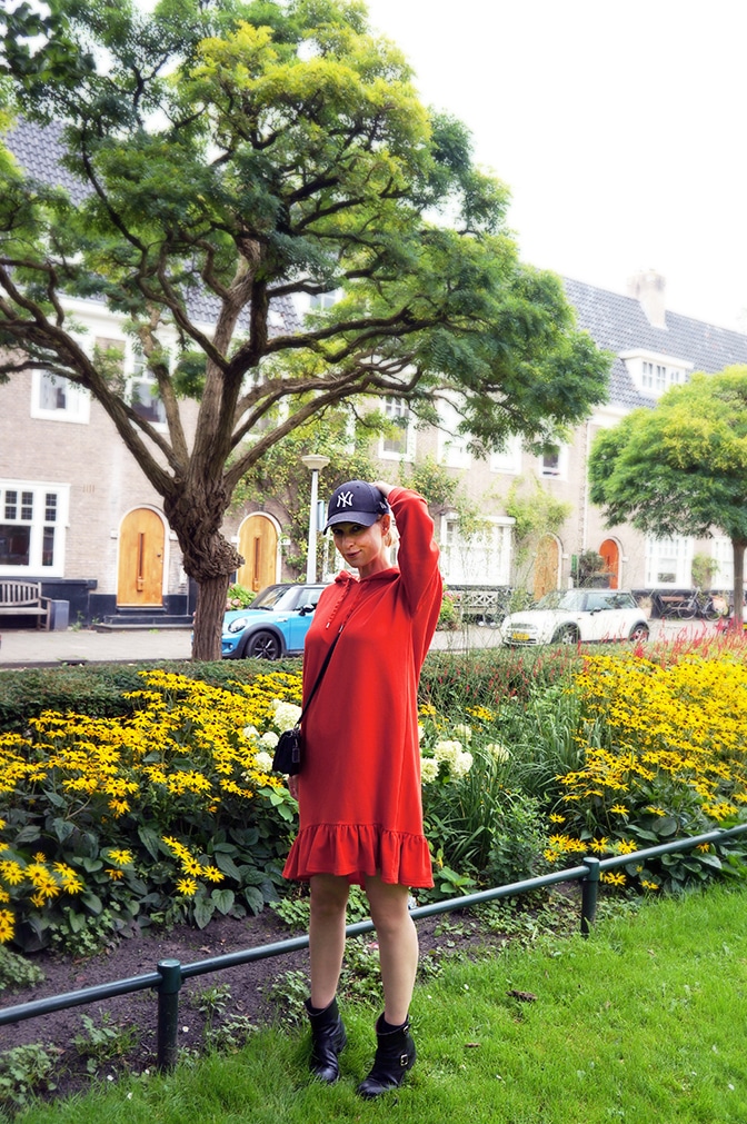 an orange sweater dress